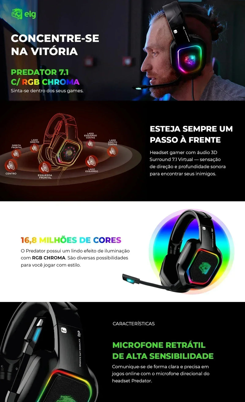 Headset Gamer with RGB and 60mW Power-ELG